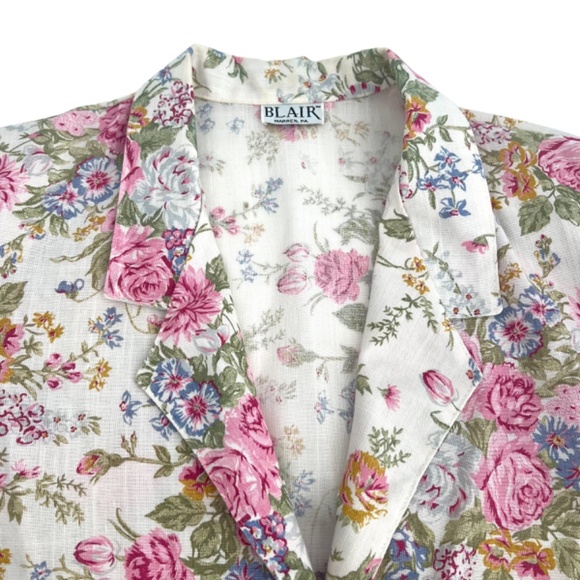 Vintage Blair 80s Floral Bouquet Cream Blazer Jacket Size 16 - Picture 6 of 12